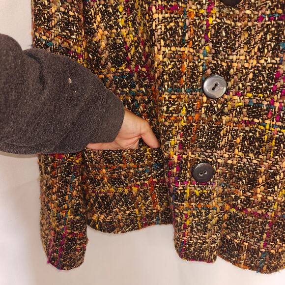 Dialogue Women size 12 Multi Colored Lined Portrait Collar Tweed Jacket - Picture 5 of 9